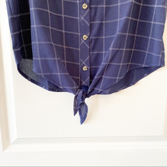 NWOT LARA navy plaid front tie blouse - Picture 5 of 7